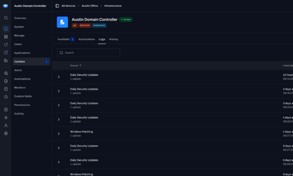 live device inventory updating as the environment changes