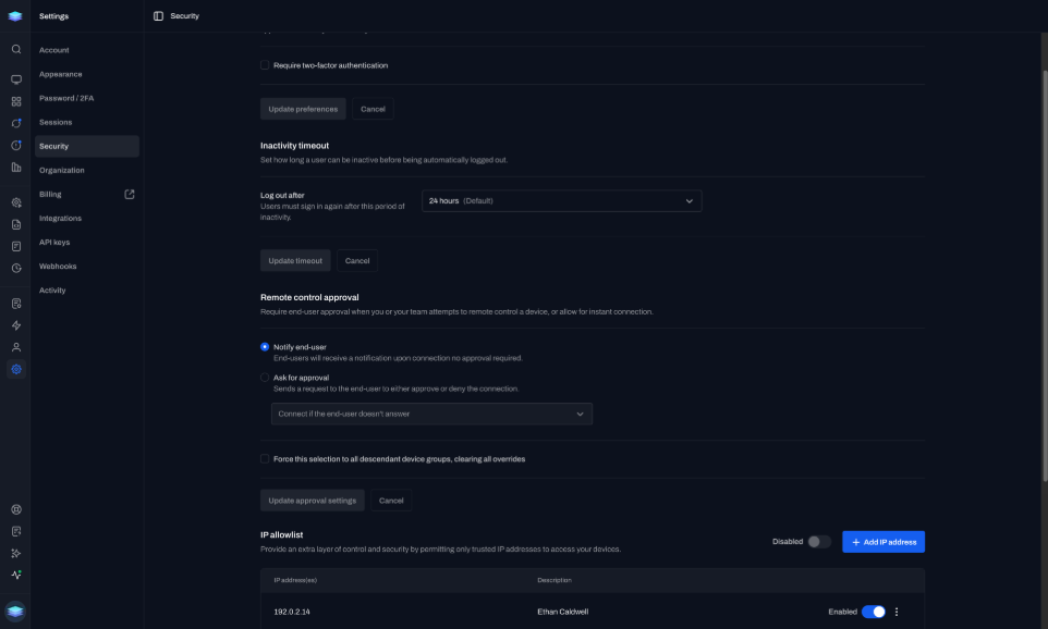 remote connections restricted to approved networks