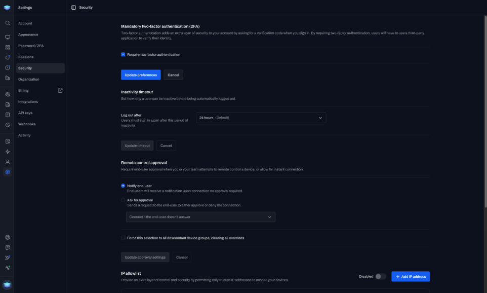 two-factor authentication before a remote connection opens