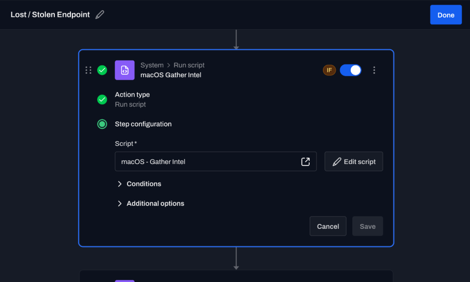 script actions triggered by alerts, tags, and enrollment