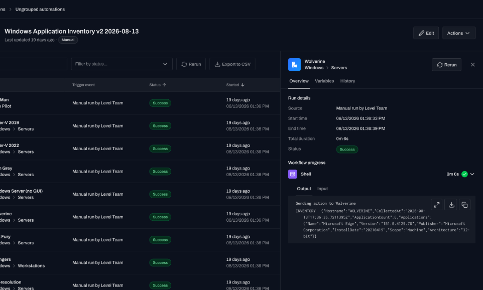 live stdout and stderr streaming from every device