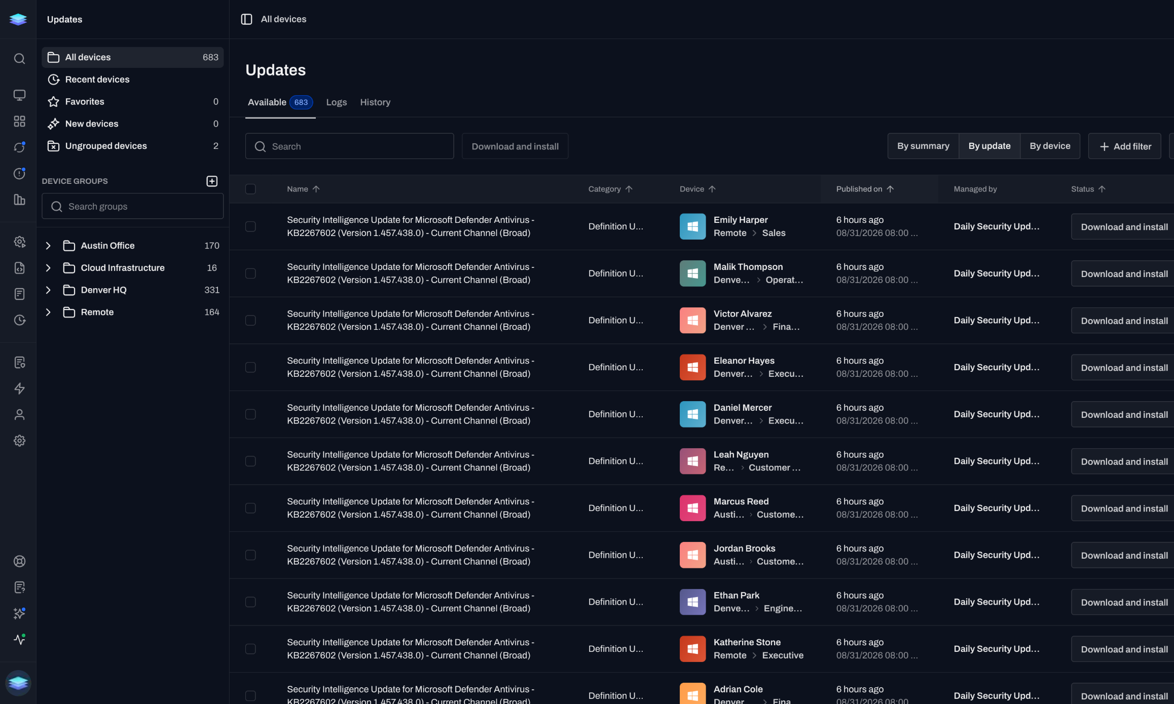 Available updates list