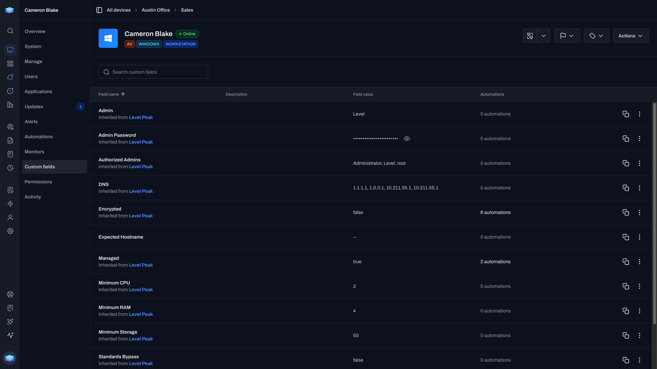 Custom fields on an endpoint