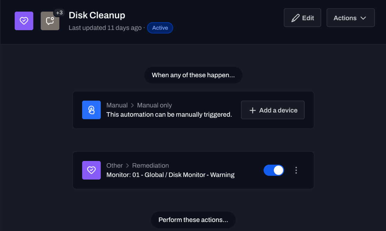 monitor-triggered response on an affected device