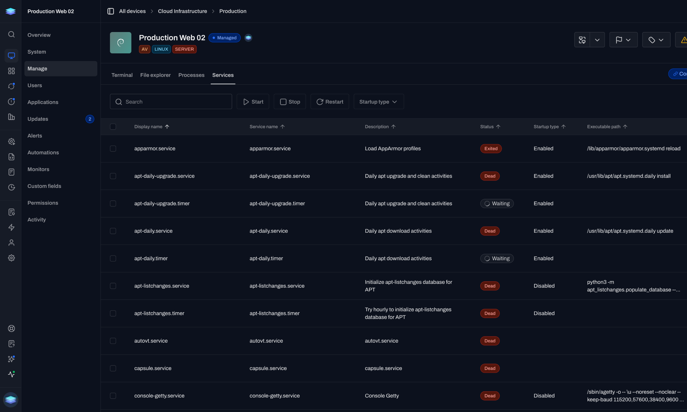 Linux services background management