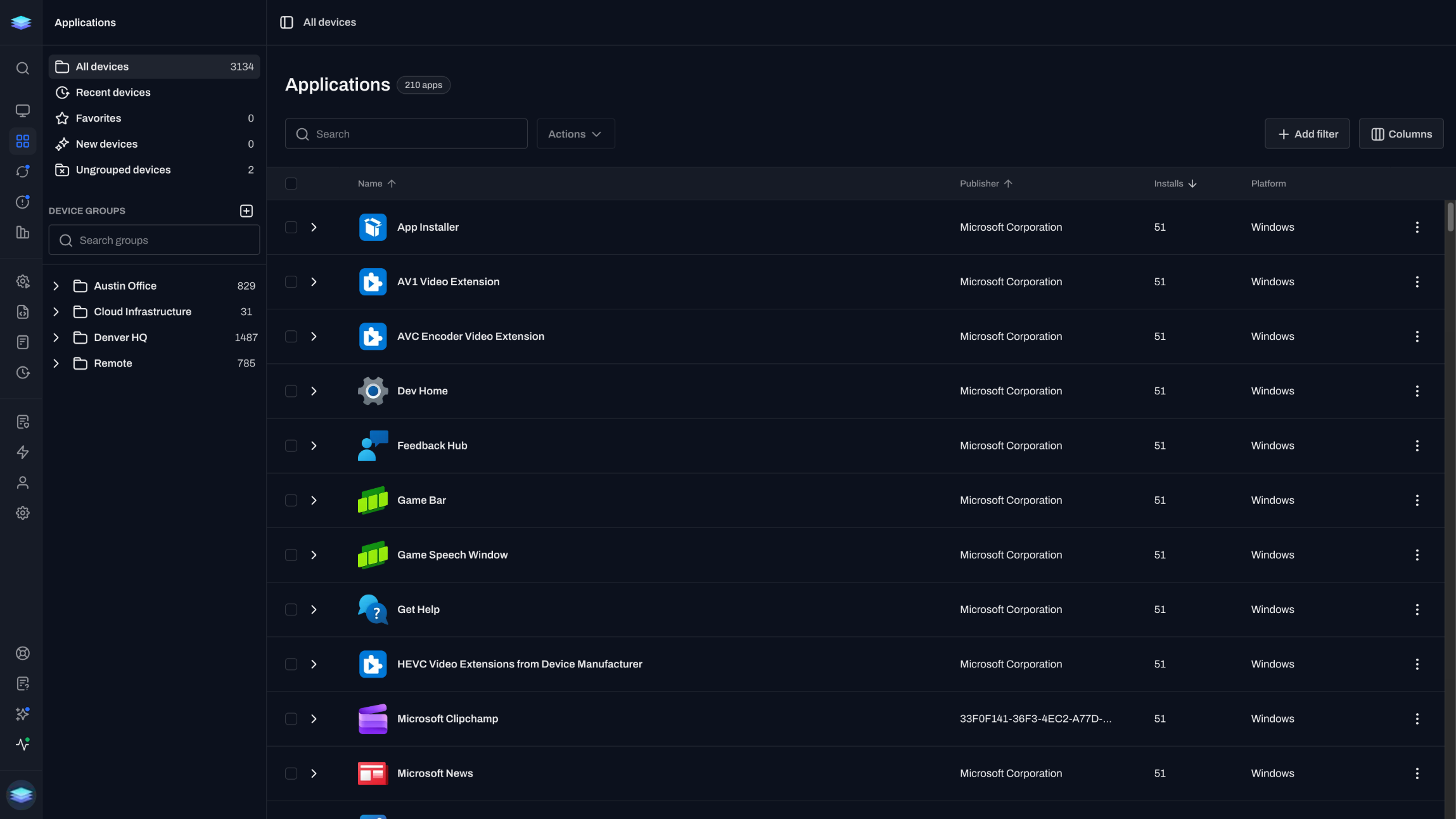 A visual of applications across a fleet of devices