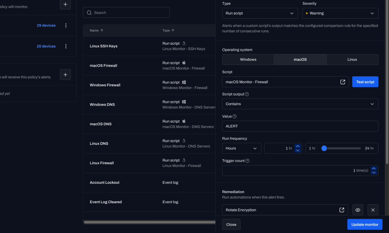 Remediation automation selected on monitor