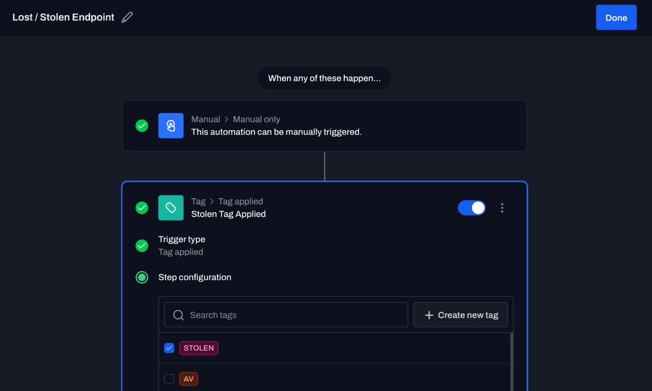 Automation with stolen tag as trigger